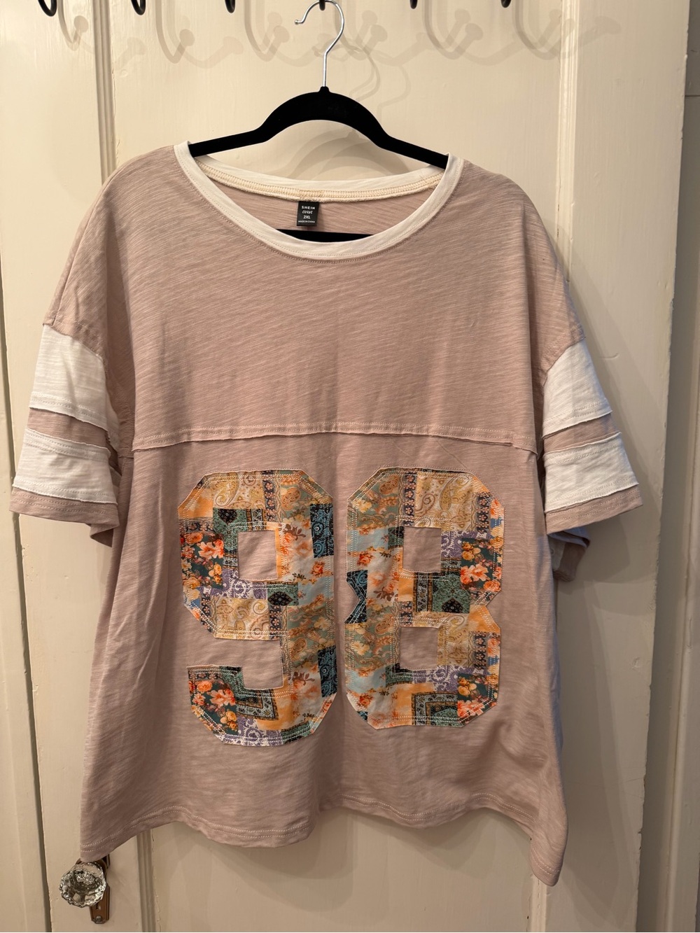 SHEIN Blush Pink Patchwork '93' Short Sleeve Tee